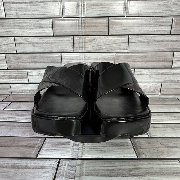 Jeffrey Campbell Black Shiny Bubblegum Mule Sandal Shoe Size 6-NEW - Picture 2 of 9